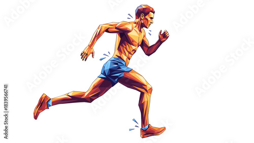 Geometric illustration of a runner in motion against a clean white background