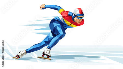 Abstract illustration of a speed skater in action on a white background