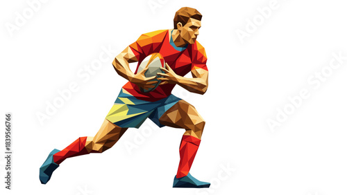 Geometric illustration of a rugby player running with the ball