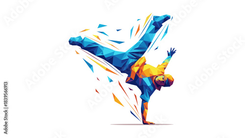 Abstract geometric illustration of a breakdancer performing a handstand