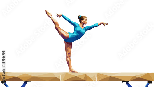 Geometric illustration of a gymnast performing on the balance beam