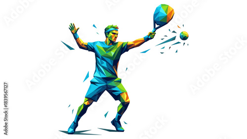 Abstract illustration of a tennis player hitting a ball with a racket