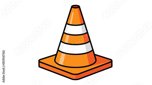 a brightly colored orange and white striped traffic cone is prominently displayed on a plain white background signaling caution high quality