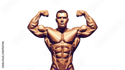 Abstract illustration of a muscular bodybuilder flexing his biceps on a white background