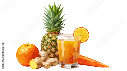 Colorful geometric illustration of a healthy fruit and vegetable juice