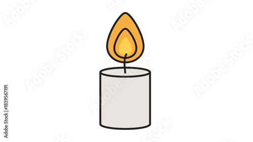 A simple illustration depicts a lit candle with a glowing yellow flame atop a gray cylindrical wax form creating a warm aesthetic
