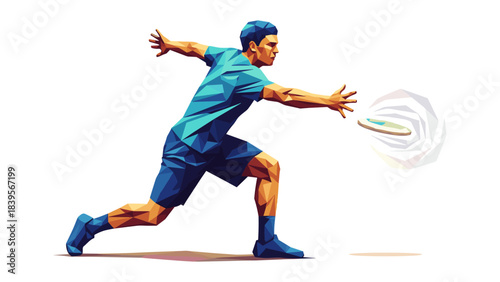 Abstract illustration of a man throwing a frisbee on a white background