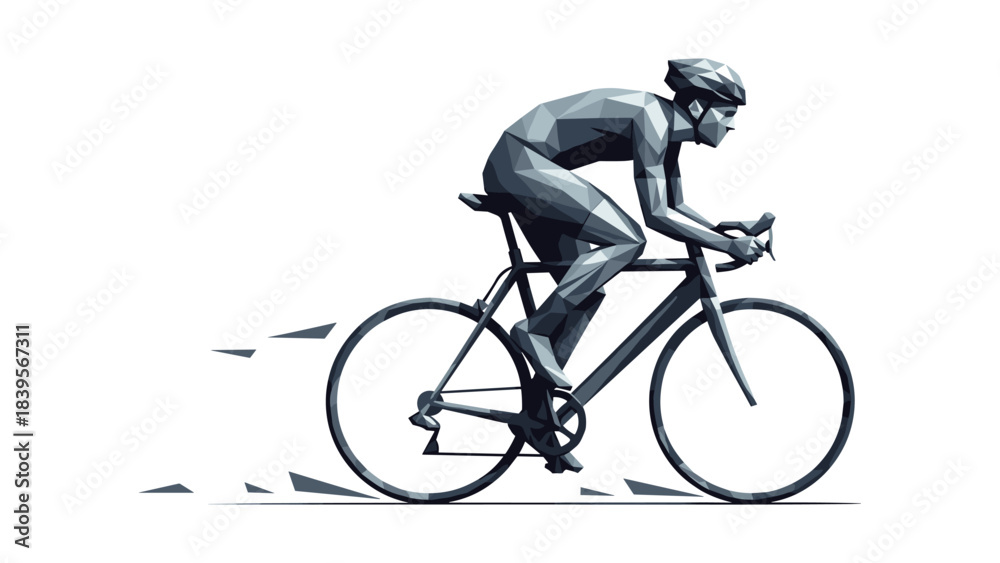 Fototapeta premium Geometric cyclist riding a road bike on a white background