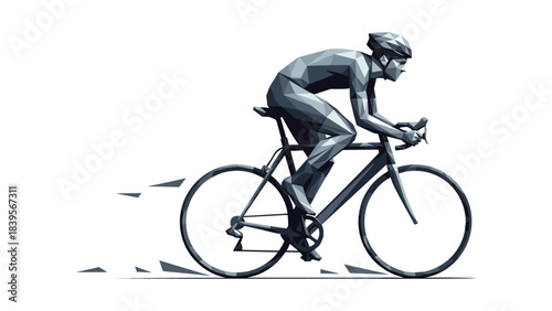 Geometric cyclist riding a road bike on a white background