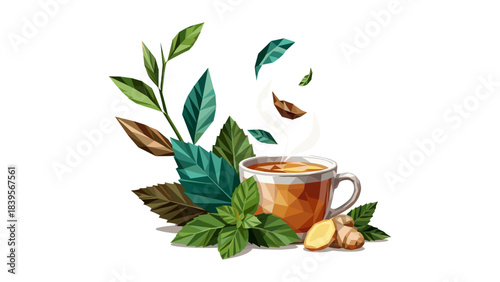 Aromatic herbal tea with ginger and mint, a refreshing and healthy beverage