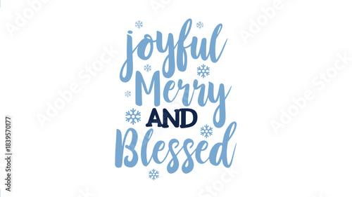 Joyful merry and blessed christmas holiday greeting with snowflakes and winter elements in a decorative silhouette style