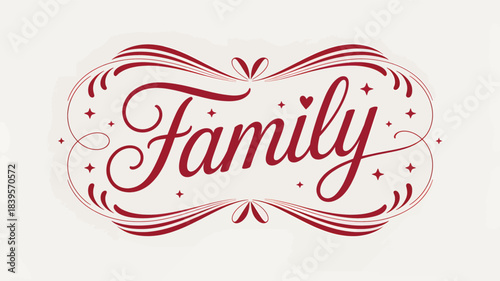 Elegant decorative flourish framing the word family in a beautiful script font with subtle sparkling accents silhouette