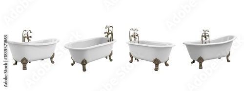 Fotografía Collection Of Vintage ceramic bathtub isolated on transparent background, Bath t