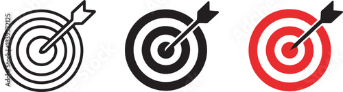 Hitting bulls eye vector icon set symbolizing precision accuracy achievement and business success concepts