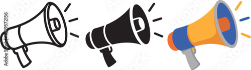 Megaphone icon set representing announcement marketing communication sound and loud speaking tools