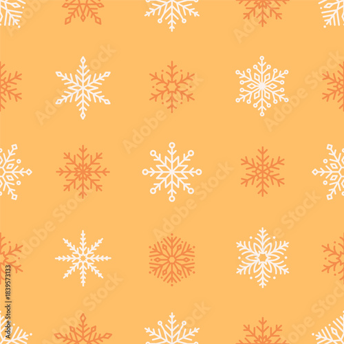 Seamless pattern with cute minimalist snowflakes. Gentle winter holiday design for Christmas, New Year. Perfect for banner, wallpaper, wrapping paper, background, card, poster. Vector illustration