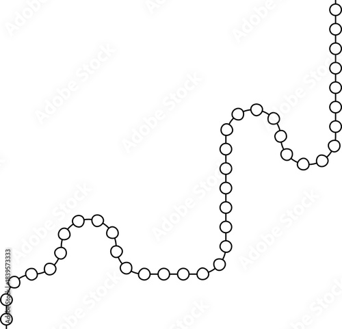 Circular nodes follow a guided route that forms linked bends and directional flow.