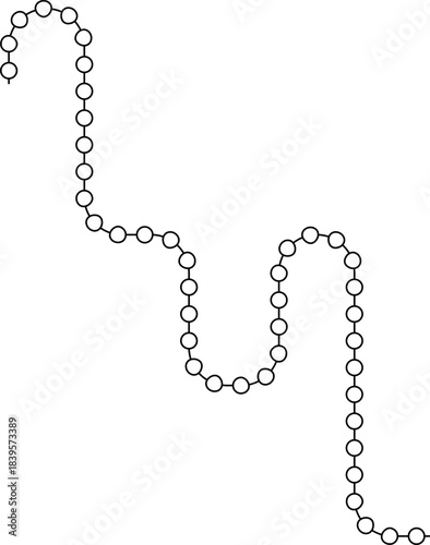 Circular nodes travel along a path that forms soft wave-like bends and directional curves.