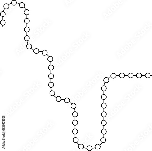 Circular nodes follow a path that winds across repeated arcs and directional shifts.