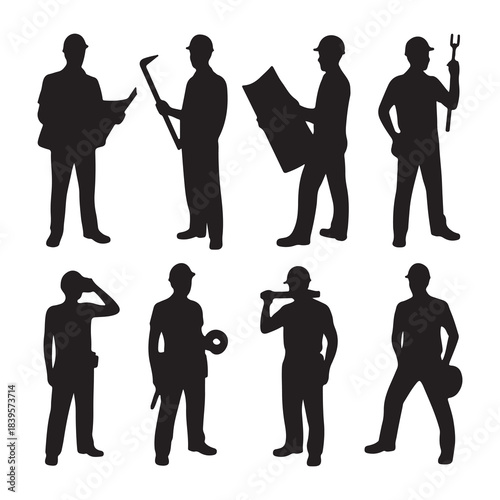 Construction Worker and Builder Silhouettes Set