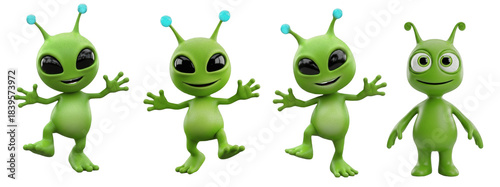 Foto Collection of alien 3d Rendering isolated on transparent background, Cartoon Ali