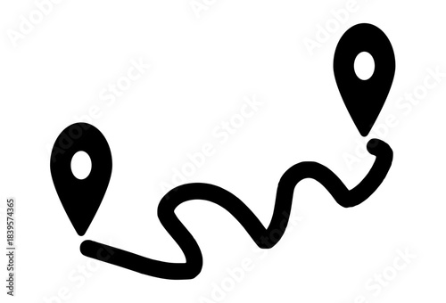 A stylized map route with two destination markers illustrating a journey or travel path