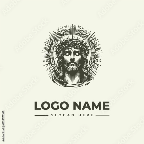 Sacred figure vector logo illustration in vintage engraving style, symbolizing faith and devotion.
