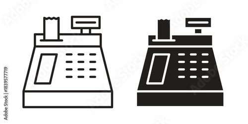 Cash register icons Vector hand drawn illustration in doodle style. Simple sketch isolated.