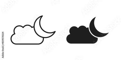 Cloud moon icons Vector hand drawn illustration in doodle style. Simple sketch isolated.