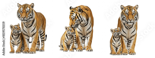 Photos Set Of Tiger With Cub isolated, Mother Tiger with Baby Cub, PNG, Siberian Tiger
