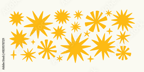 Принти на полотні Modern doodle yellow shining stars glitter spark freehand hand drawn scrapbook bursting elements