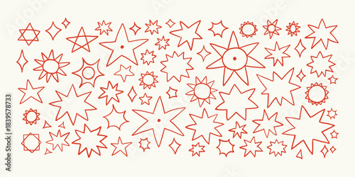 Doodle star glitter sparkles silhouettes. Scribble, crayon, marker. Starburst, radiant shape and twinkle icons. Magical glitter, shiny spark or bright twinkling star vector set.