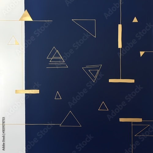 Abstract Navy Blue and Gold Geometric Shapes Minimalist Modern Design