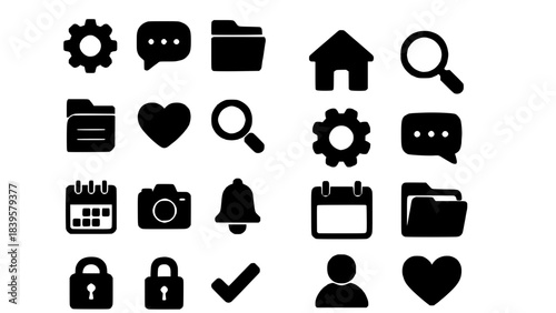 UI UX Basic Navigation Icon Set, Solid Glyph Style for Web and Mobile App Interfaces