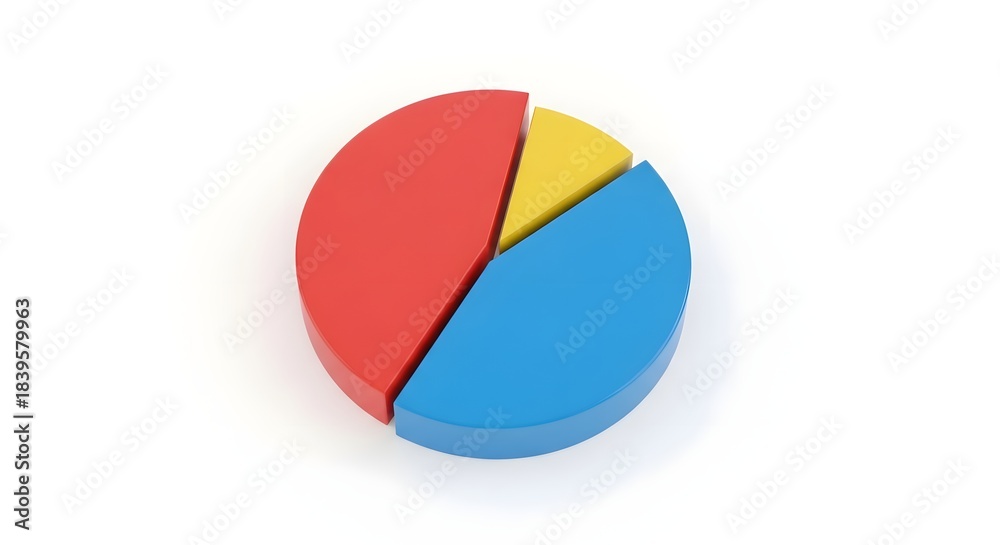 Fototapeta premium 3D Pie Chart with Red, Yellow, and Blue Segments