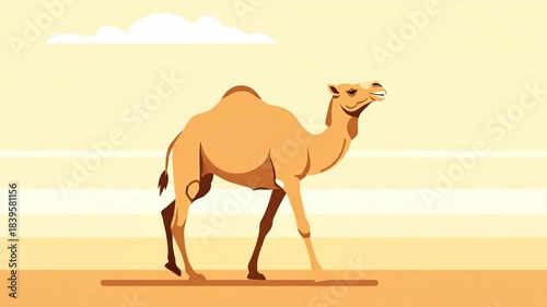 Animated Dromedary Camel Walking Gracefully Across a Hot Desert Landscape.
