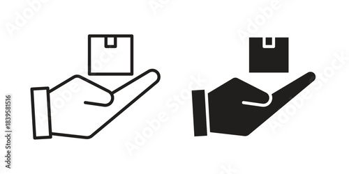 Hand holding box icons Vector hand drawn illustration in doodle style. Simple sketch isolated.