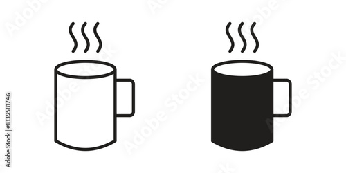 Hot coffee Mug icons Vector hand drawn illustration in doodle style. Simple sketch isolated.