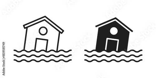 House flood icons Vector hand drawn illustration in doodle style. Simple sketch isolated.