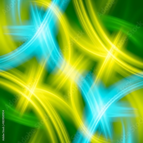 Vibrant yellow and blue light streams intertwining in a dynamic abstract pattern background