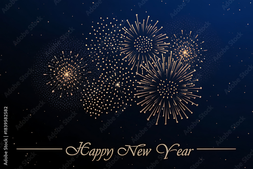 Obraz premium Golden fireworks exploding in the night sky with happy new year text