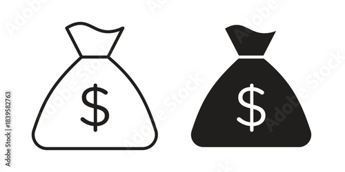 Money bag icons Vector hand drawn illustration in doodle style. Simple sketch isolated.