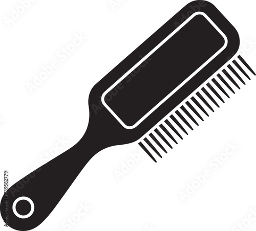 Hair Care Comb Tool Silhouette for Grooming and Styling with Handle and Teeth on Transparent