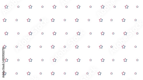 Pattern of red and blue stars on white background, various sizes