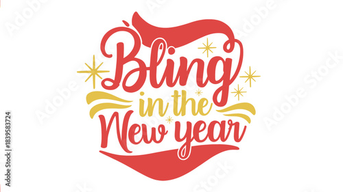 Festive bling in the new year text design with swirling decorative elements and starbursts in a bold silhouette style