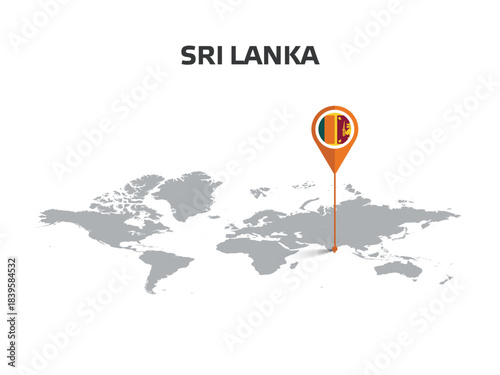 SRI LANKA Location Pin on World Map with Flag in Pin's Body