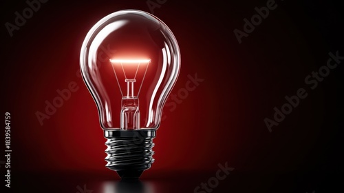 Glowing lightbulb radiating creativity and innovation against a bold red background, ideal for concepts of inspiration and energy.