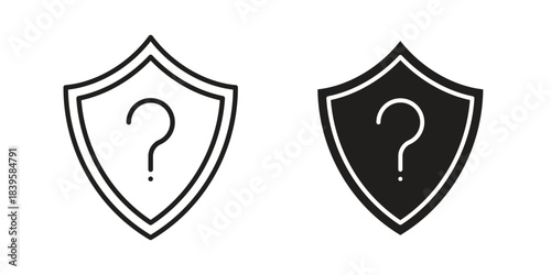 Shield interrogation icons Vector hand drawn illustration in doodle style. Simple sketch isolated.