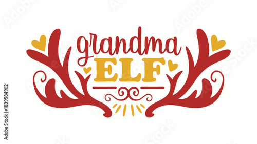 Festive grandma elf silhouette design with decorative antlers and floral accents for holiday celebrations and christmas gifts