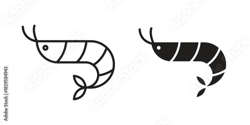 Shrimp icons Vector hand drawn illustration in doodle style. Simple sketch isolated.